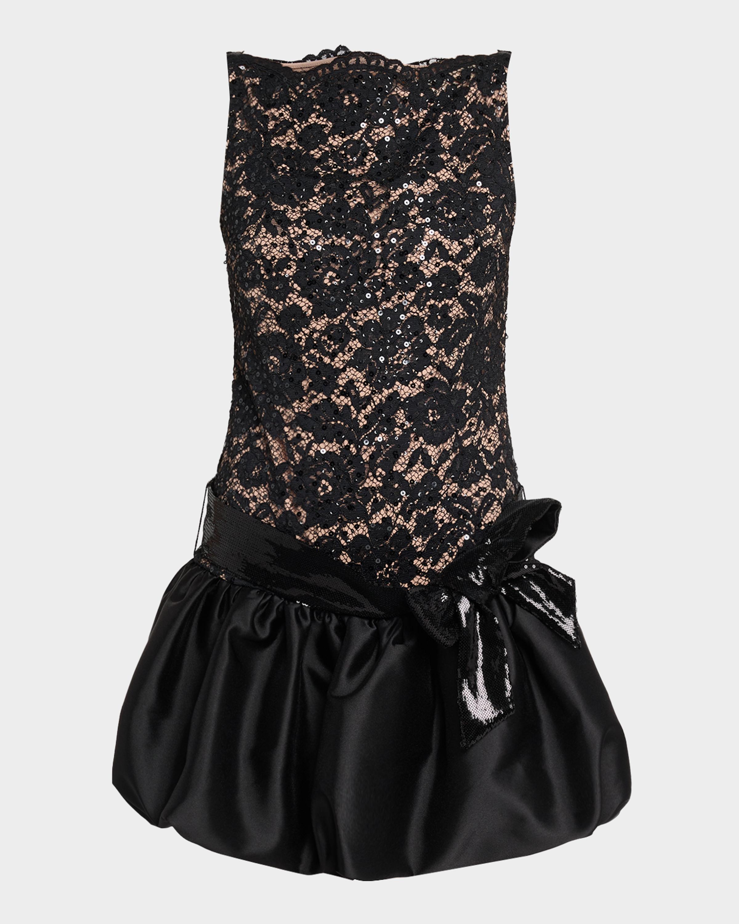 Self-Portrait Sleeveless Lace Bubble-Hem Mini Dress | Neiman Marcus
