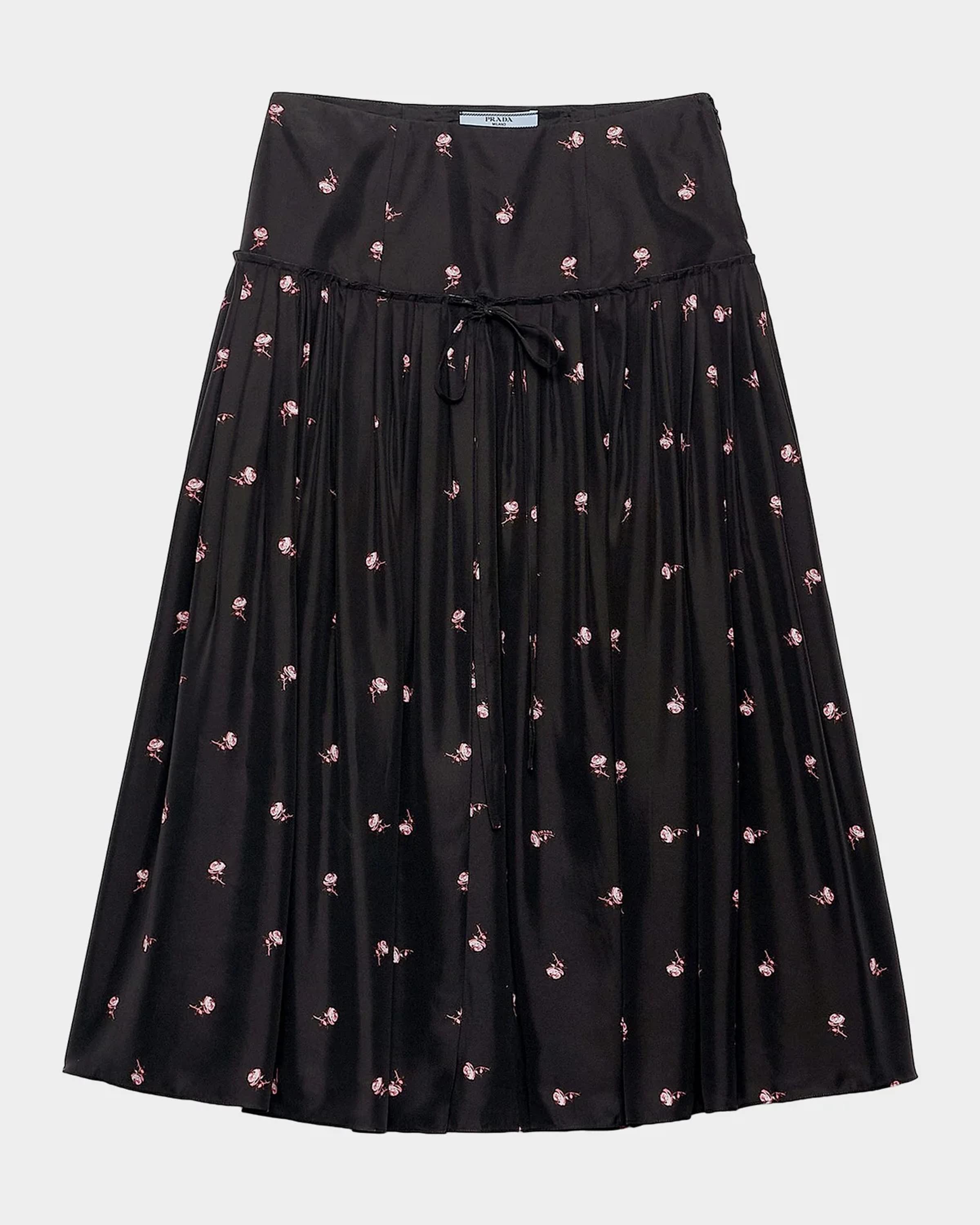 Prada Floral Silk-Blend A-Line Midi Skirt | Neiman Marcus