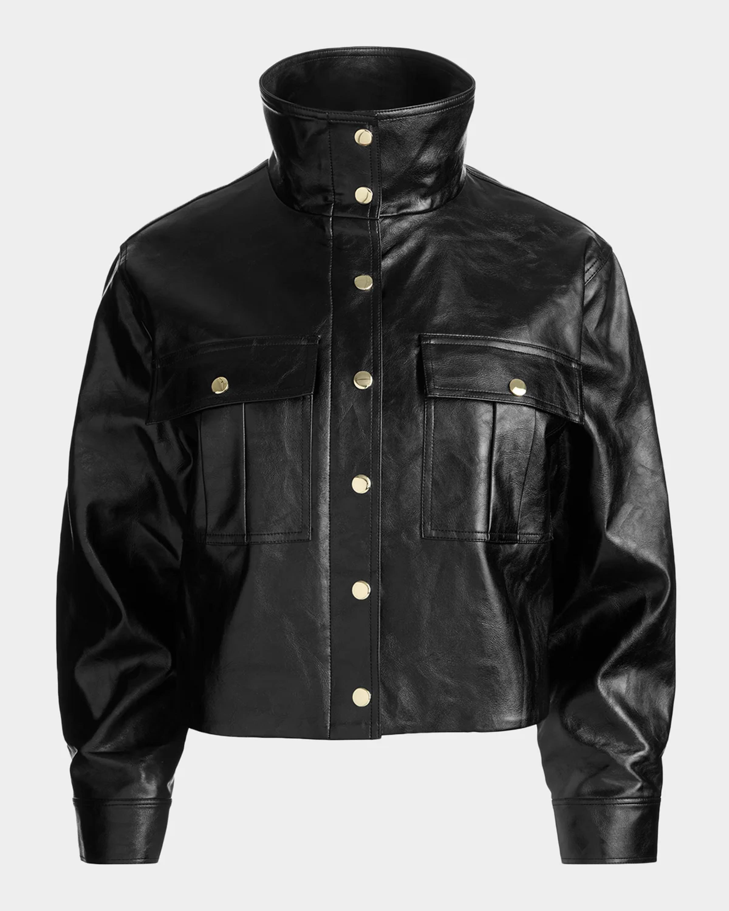 トップス caaa ALICE + OLIVIA James Faux-Leather Cropped Parka | Neiman Marcus