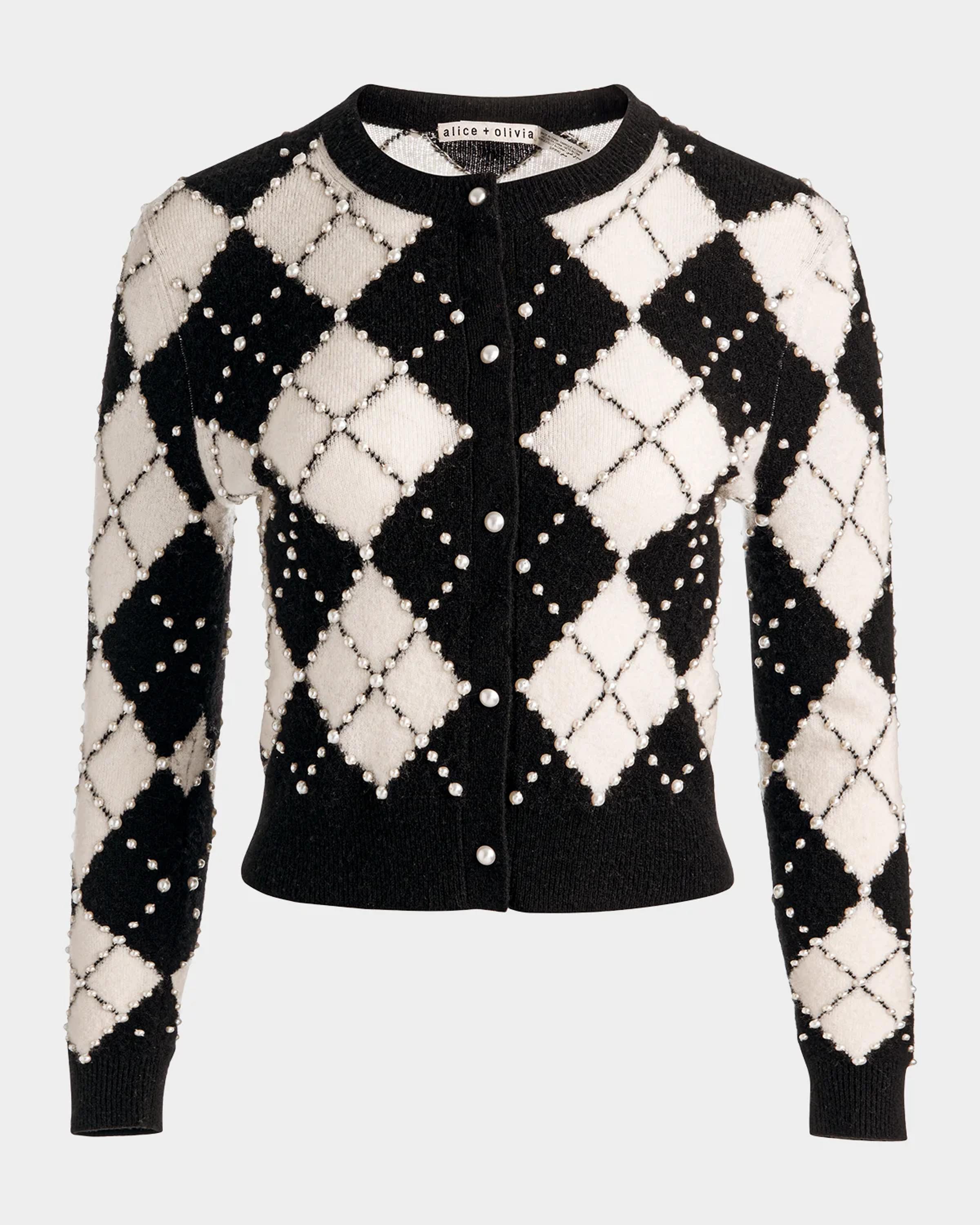 ALICE + OLIVIA Carolee Embellished Argyle Cardigan | Neiman Marcus