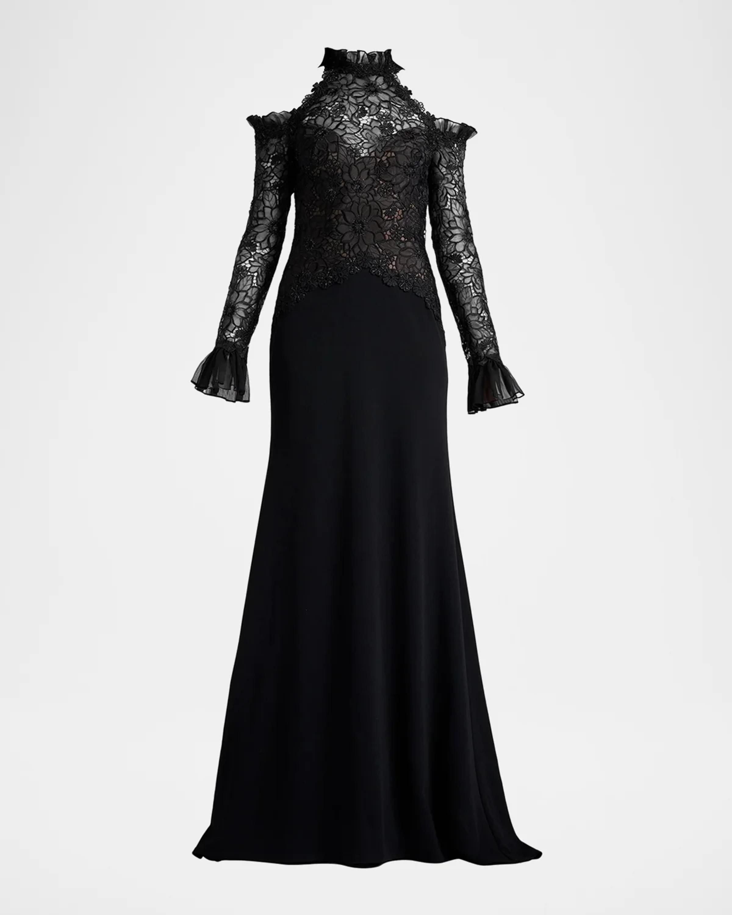 TADASHI SHOJI ドレス Tadashi Shoji Cold-Shoulder Organza & Crepe Gown | Neiman Marcus
