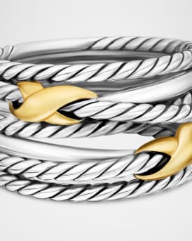 Double X Crossover Ring with 18K Gold in Silver, 13mm