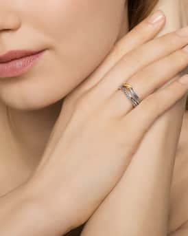 6mm X Crossover Ring in Silver with 18K Gold