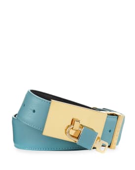 100mm Padlock Buckle Leather Belt Oxygen Blue