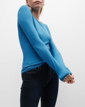 Soft Touch Flat-Edge Long-Sleeve Crewneck Top