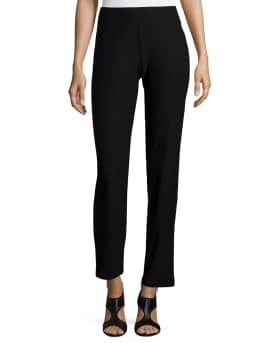 Eileen Fisher Petite Washable Stretch-crepe Slim Ankle Pants In Black