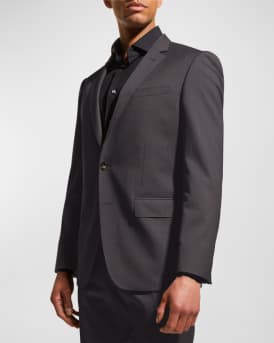 Men's Stretch-Wool Basic Two-Piece Slim Fit Suit, Gray