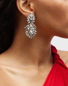 Silver Crystal Peacock Drop Clip-On Earrings