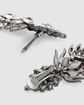 Silver Crystal Peacock Drop Clip-On Earrings