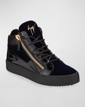 Men's Velvet Patent Leather Mid-Top Sneakers