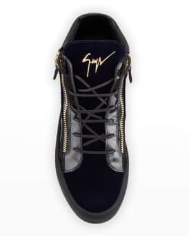 Men's Velvet Patent Leather Mid-Top Sneakers