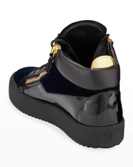 Men's Velvet Patent Leather Mid-Top Sneakers