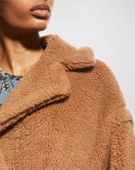 Double-Breasted Camel Hair Blend Teddy Coat