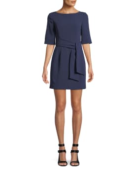 Alice Olivia Virgil Tie Front Boat Neck Mini Dress Neiman Marcus