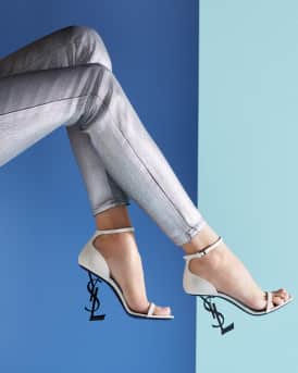 Opyum YSL Logo-Heel Sandals with Black Hardware