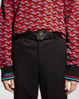 Men's Leather Medusa-Buckle Belt