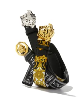 Men's Leather Medusa-Buckle Belt