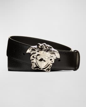 Men's Leather Medusa-Buckle Belt