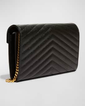 YSL Monogram Large Wallet on Chain in Grained Leather