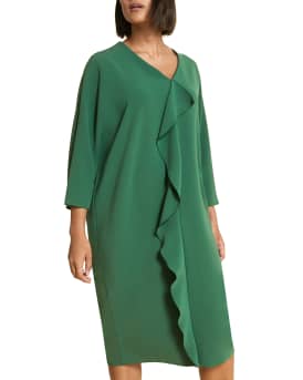 Marina Rinaldi Plus Size Debutto V-Neck 3/4-Sleeve Frill Dress | Neiman  Marcus