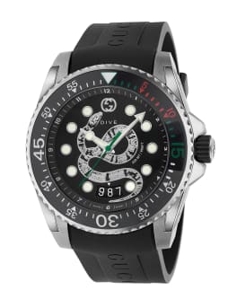 Gucci Men s 45mm Dive King Snake Stainless Steel Watch with Rubber