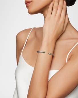 Cable Bracelet with Gemstone in Silver with 18K Gold, 4mm