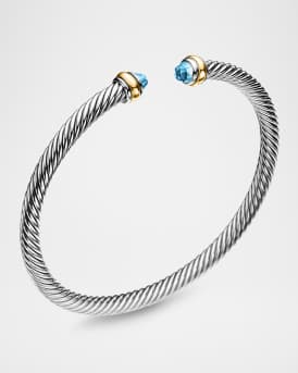 Cable Bracelet with Gemstone in Silver with 18K Gold, 4mm