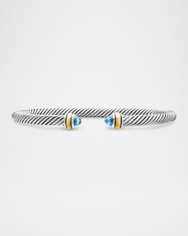 Cable Bracelet with Gemstone in Silver with 18K Gold, 4mm