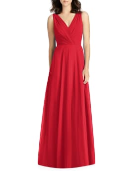 V Neck Sleeveless A Line Lux Chiffon Bridesmaid Gown