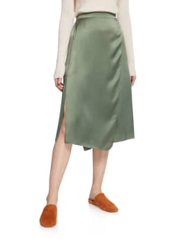 Vince Draped Panel Silk Midi Skirt Neiman Marcus