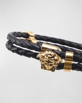 Men's Medusa Two-Row Braided Leather Bracelet