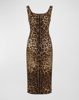 Leopard-Print Charmeuse Sheath Dress