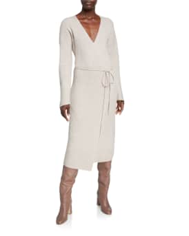 Vince Ribbed Wool Cashmere Midi Wrap Dress Neiman Marcus