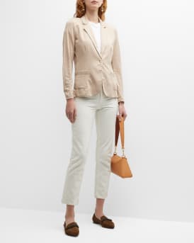 Stretch Linen One-Button Blazer