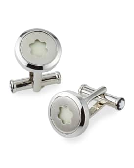 Montblanc Round Cufflinks, Stainless Steel and Carbon Pattern