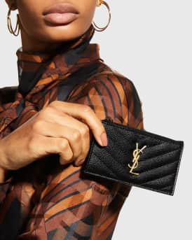 YSL Monogram Small Ziptop Card Case in Grained Leather