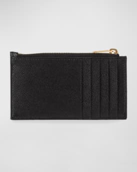 YSL Monogram Small Ziptop Card Case in Grained Leather