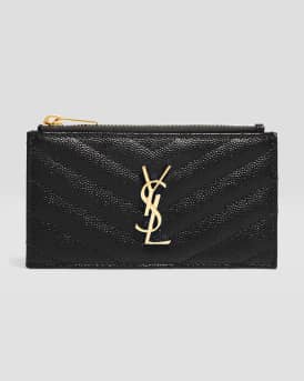 YSL Monogram Small Ziptop Card Case in Grained Leather