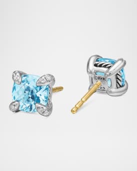 Chatelaine Stud Earrings with Gemstsones and Diamonds in Silver, 6mm