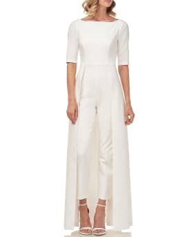 Kay unger boat neck stretch crepe walk sales thru jumpsuit