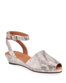 Gentle Souls Lily Snake Print Ankle Wrap Demi Wedge Sandals Neiman Marcus