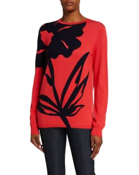 St. John Collection Oversized Floral Intarsia Knit Sweater