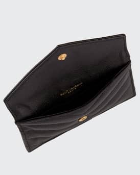 YSL Monogram Ziptop Flap Card Case in Grained Leather