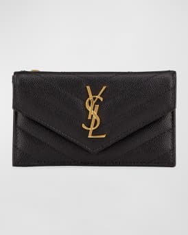 YSL Monogram Ziptop Flap Card Case in Grained Leather