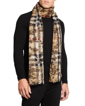 Burberry Men's Camo Giant Check Wool-Silk Scarf | Neiman Marcus