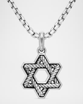 Men's Cable Star of David Pendant in Silver, 19mm