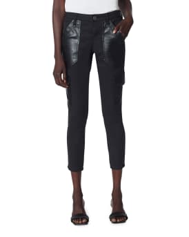 Okana Cropped Skinny Pants with Faux Leather Cargo Pockets
