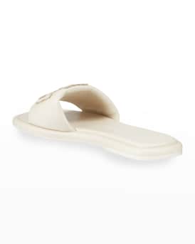 Double T Leather Medallion Slide Sandals