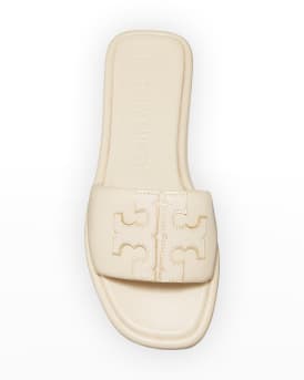 Double T Leather Medallion Slide Sandals