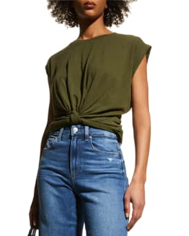 FRAME Knotted Roll-Sleeve Tee | Neiman Marcus